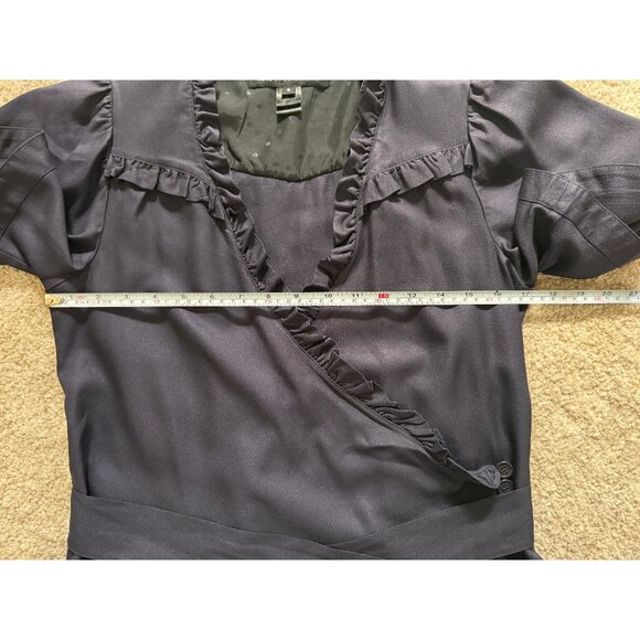 Marc Jacobs Womens Navy Silk Wrap Blouse Ruffle Trim Sz‎ 6 Office to Evening - Picture 13 of 14